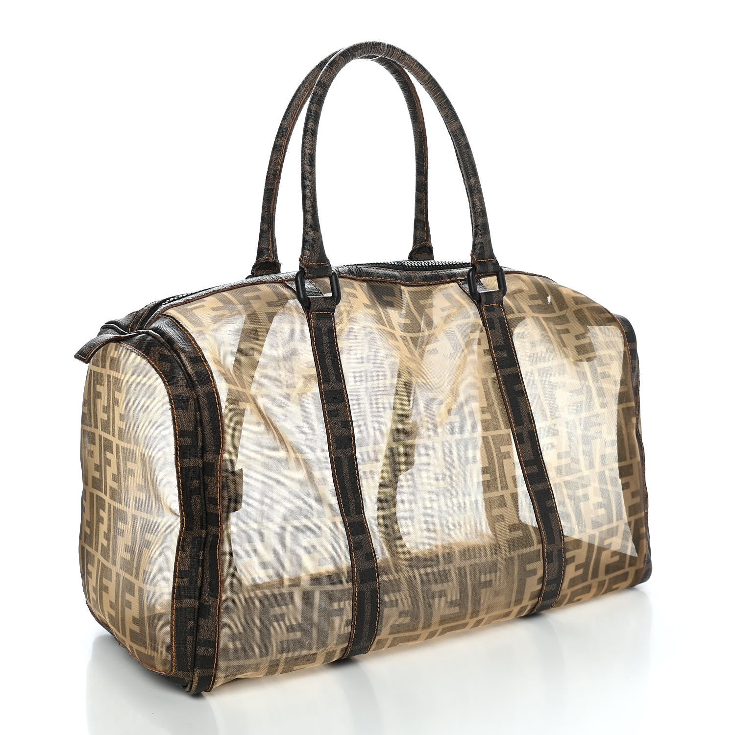 Fendi Zucca Spalmati Mesh Mixed Media Boston Tobacco 2 of 10
