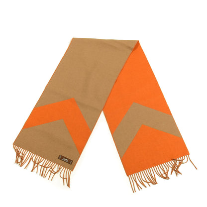 Hermes Cashmere Casaque Chevron Muffler Camel Mandarine 2 of 4