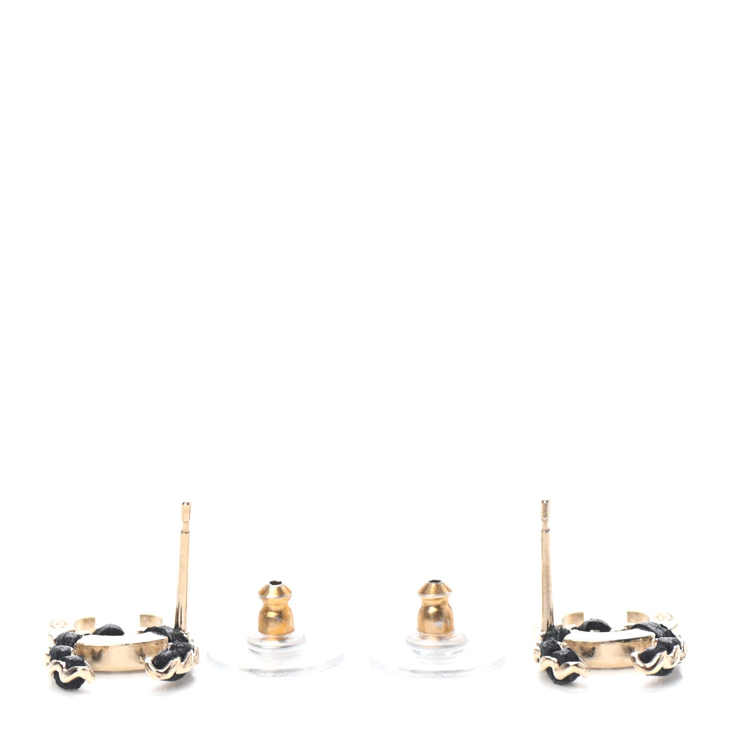 Chanel Crystal Baguette Lambskin Chain CC Vintage Allure Stud Earrings Black Gold 3 of 4