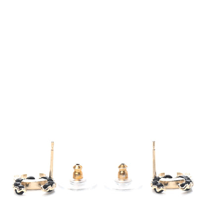 Chanel Crystal Baguette Lambskin Chain CC Vintage Allure Stud Earrings Black Gold 3 of 4