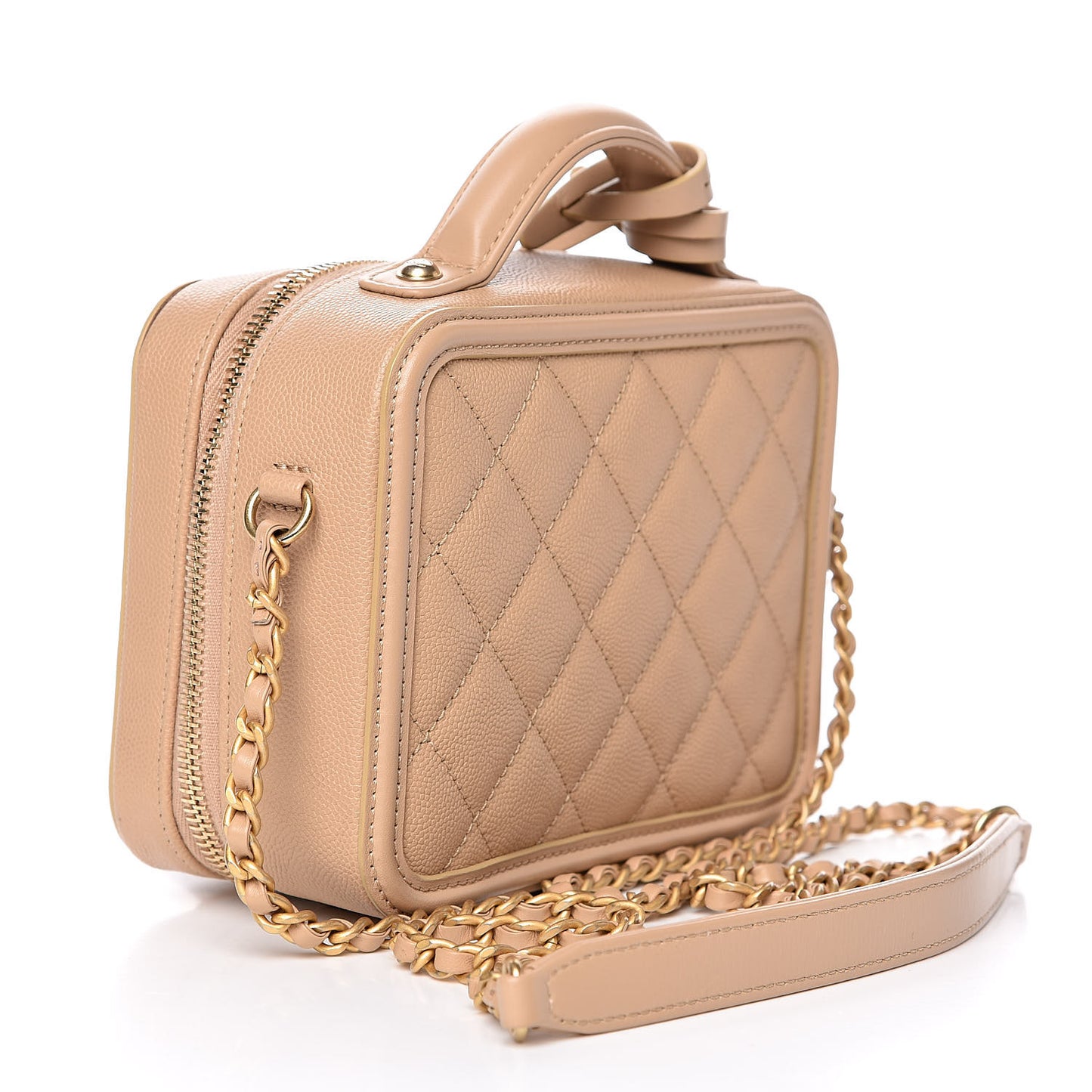 Caviar Quilted Small CC Filigree Vanity Case Beige