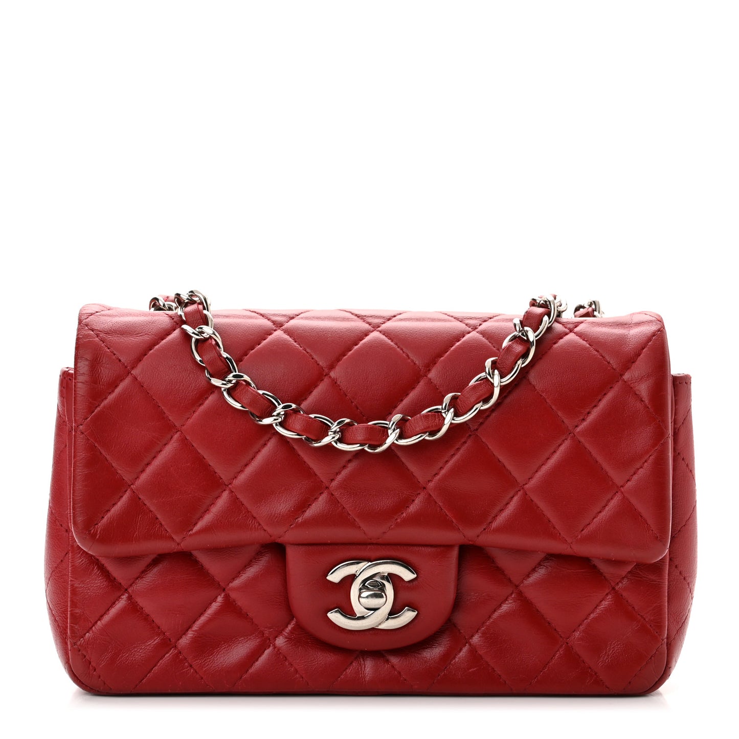 Lambskin Quilted Mini Rectangular Flap Dark Red