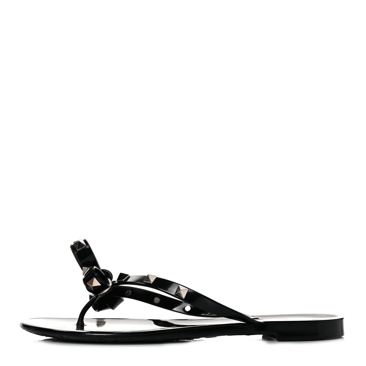 PVC Jelly Rockstud Bow Thong Sandals 37 Black