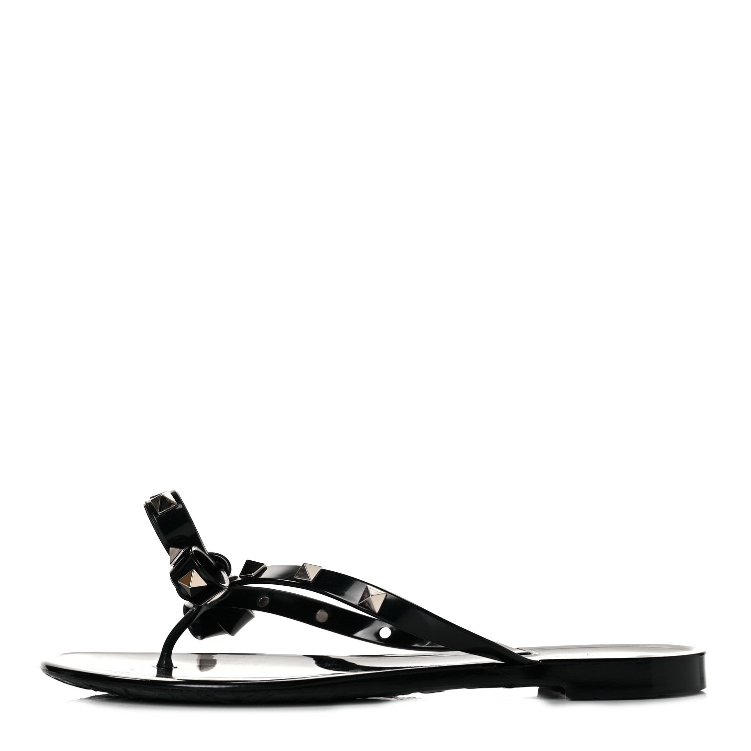 Valentino Garavani PVC Jelly Rockstud Bow Thong Sandals 37 Black 1 of 8