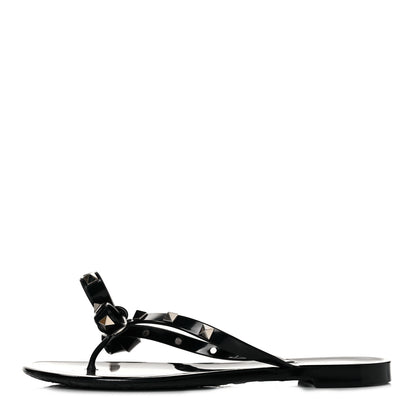 Valentino Garavani PVC Jelly Rockstud Bow Thong Sandals 37 Black 1 of 8