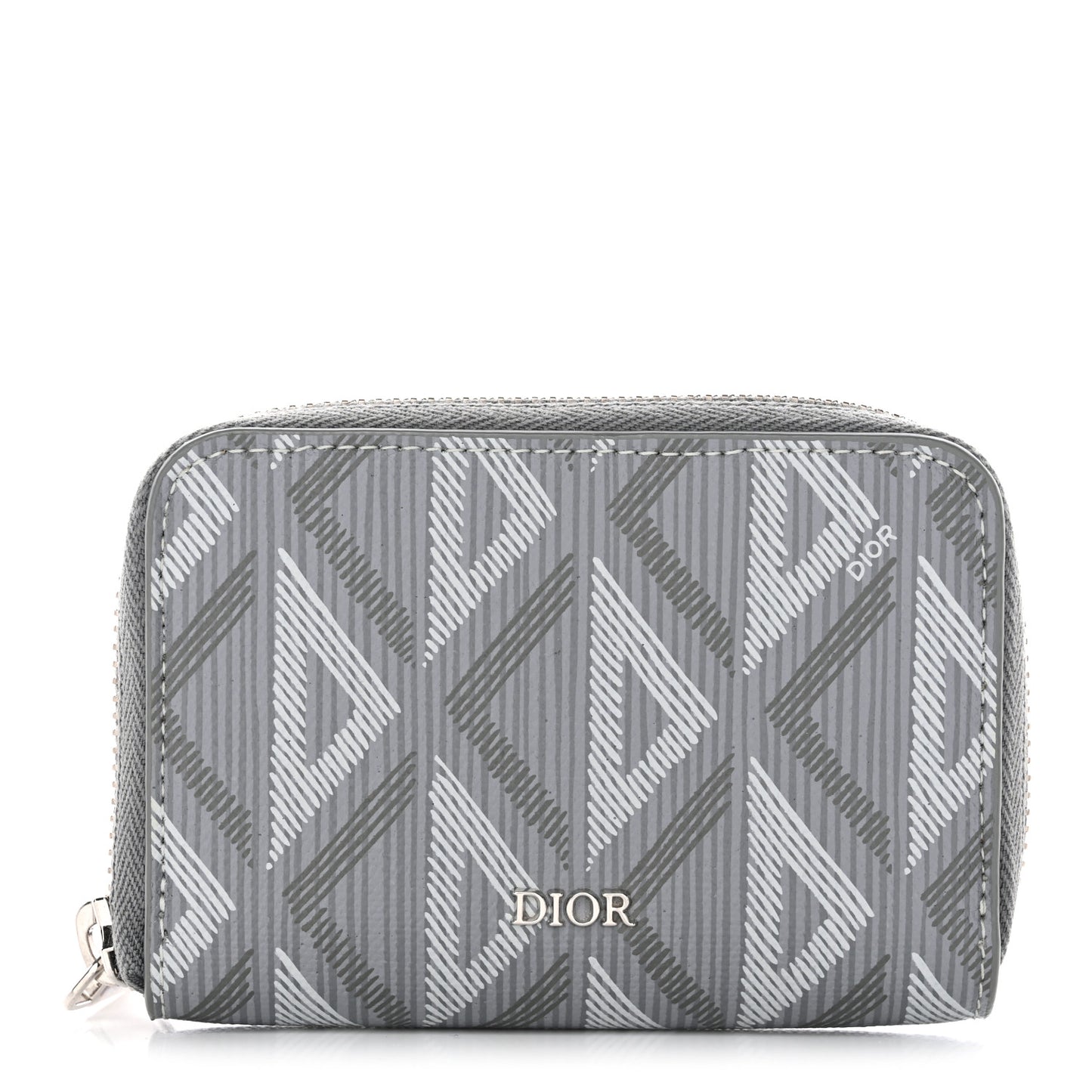 Coated Canvas Calfskin CD Diamond Zipped Coin Purse Grey