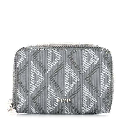 Christian Dior Coated Canvas Calfskin CD Diamond Zipped Coin Purse Grey 1 of 7