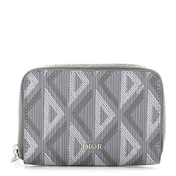 Christian Dior Coated Canvas Calfskin CD Diamond Zipped Coin Purse