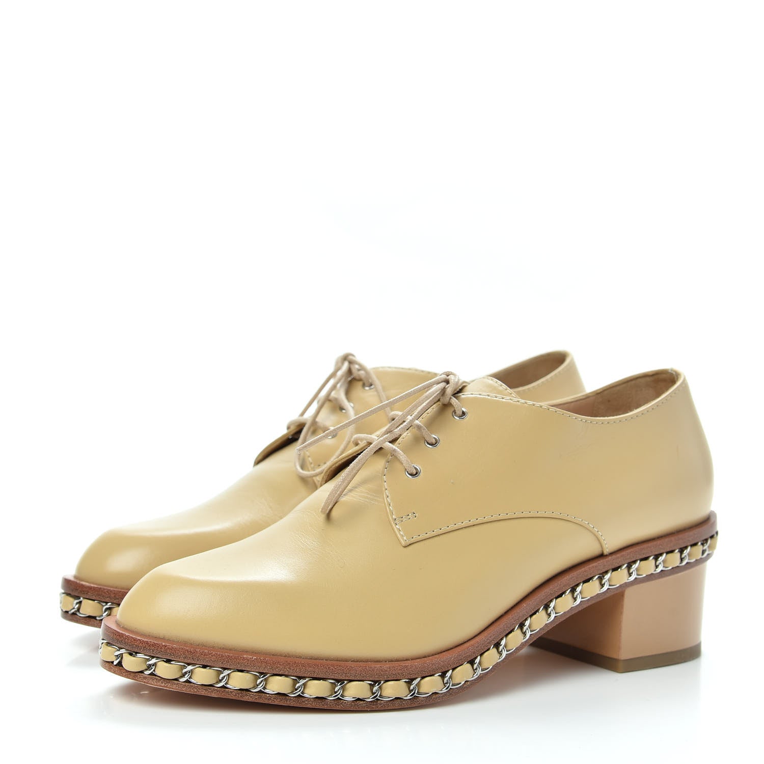Chanel Calfskin Chain Lace Up Oxfords 38 Beige Clair 3 of 10