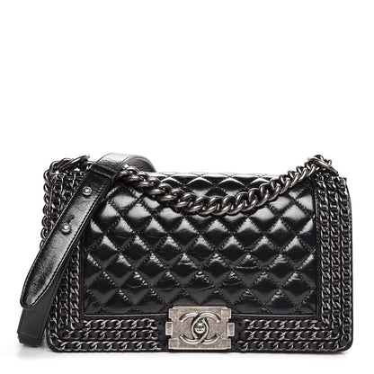 Chanel Glazed Calfskin Quilted Medium Boy Chained Flap Black 1 of 10