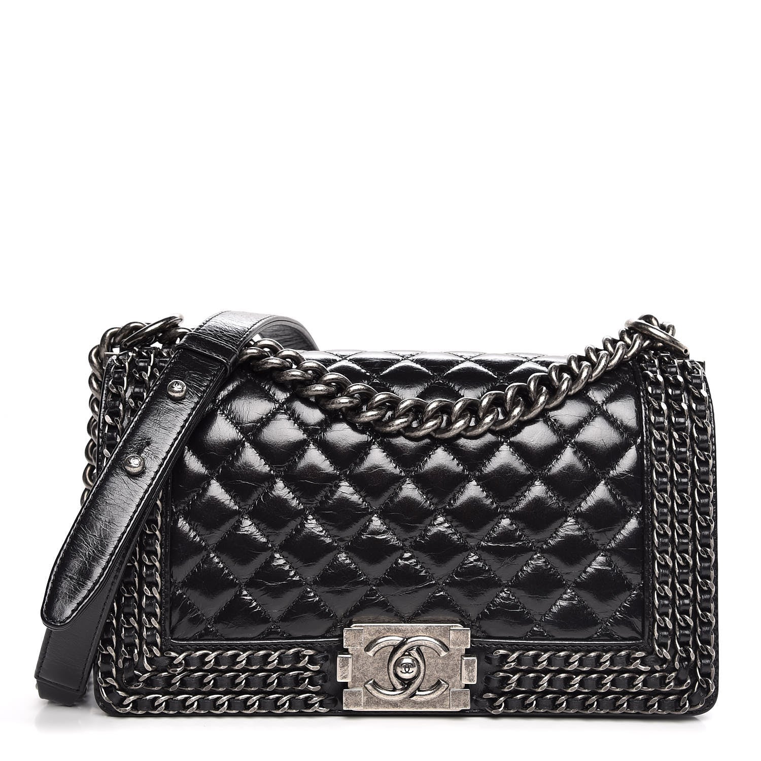 Chanel Glazed Calfskin Quilted Medium Boy Chained Flap Black 1 of 10