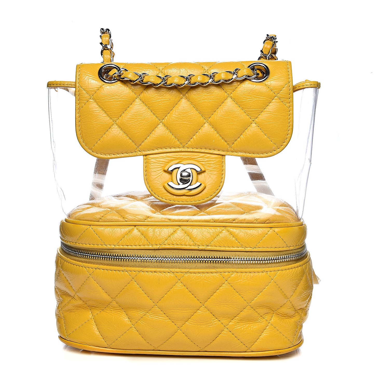 Crumpled Calfskin PVC Quilted Backpack Yellow