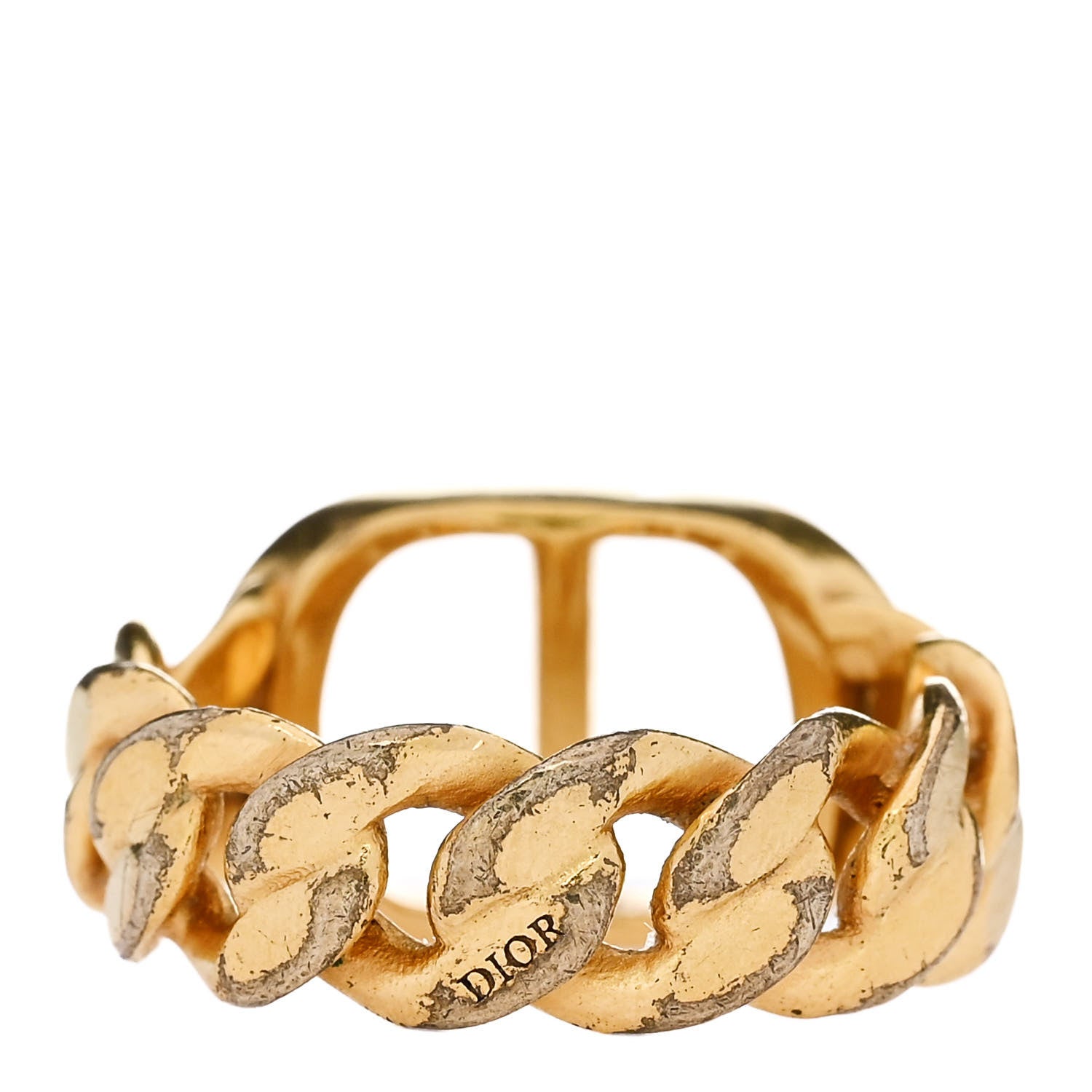 Christian Dior Metal Enamel Chain Ring L Black Gold 3 of 5