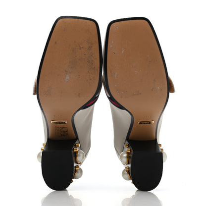Gucci Betis Glamour Calfskin Web Pearl Embellished Peyton 75mm Loafer Pumps 37.5 Mystic White 4 of 4