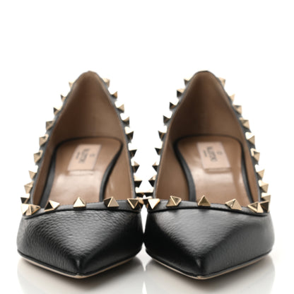 Valentino Garavani Pebbled Calfskin Rockstud 50mm Pumps 37.5 Black 2 of 8