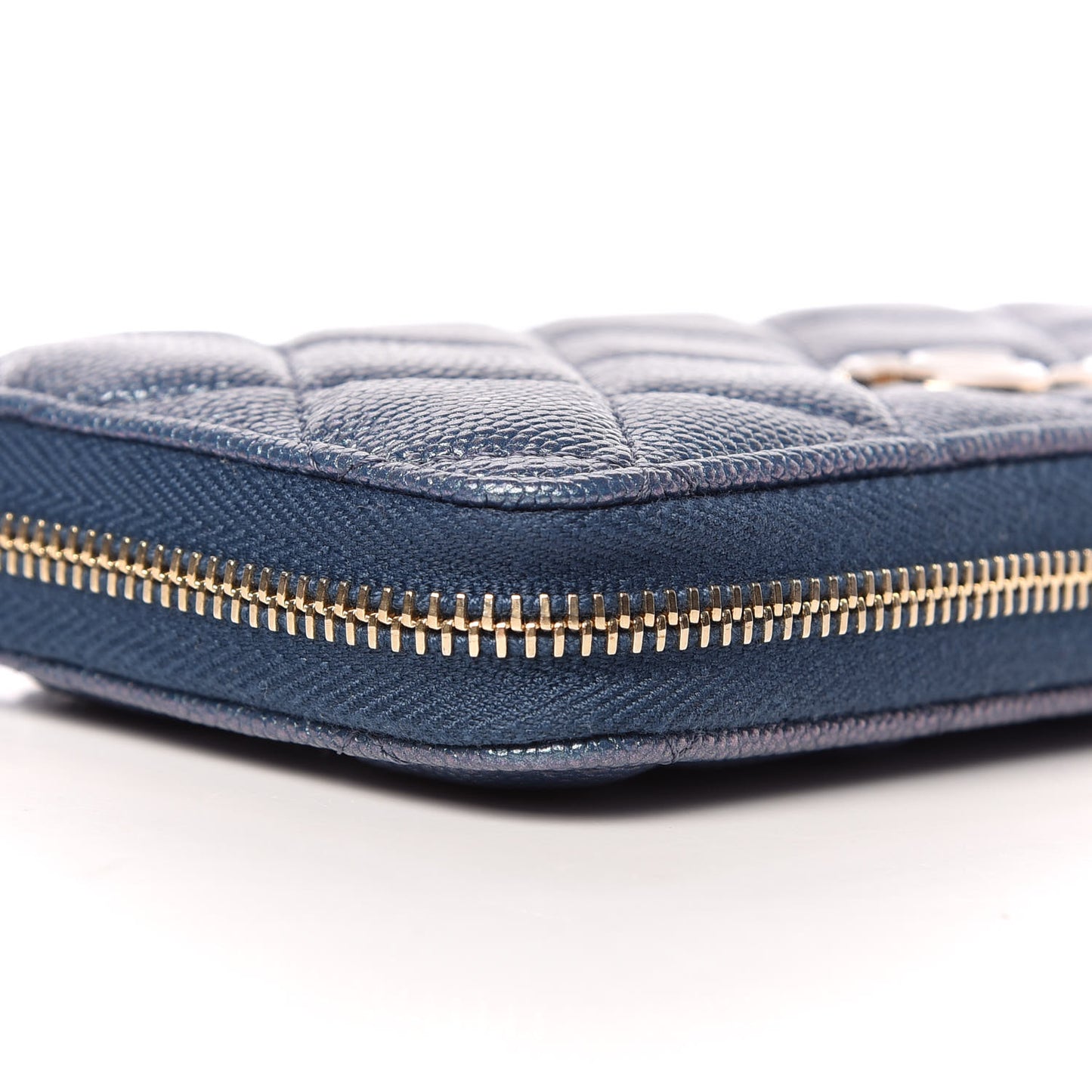 Iridescent Caviar Quilted Medium Zip Around Wallet Dark Blue