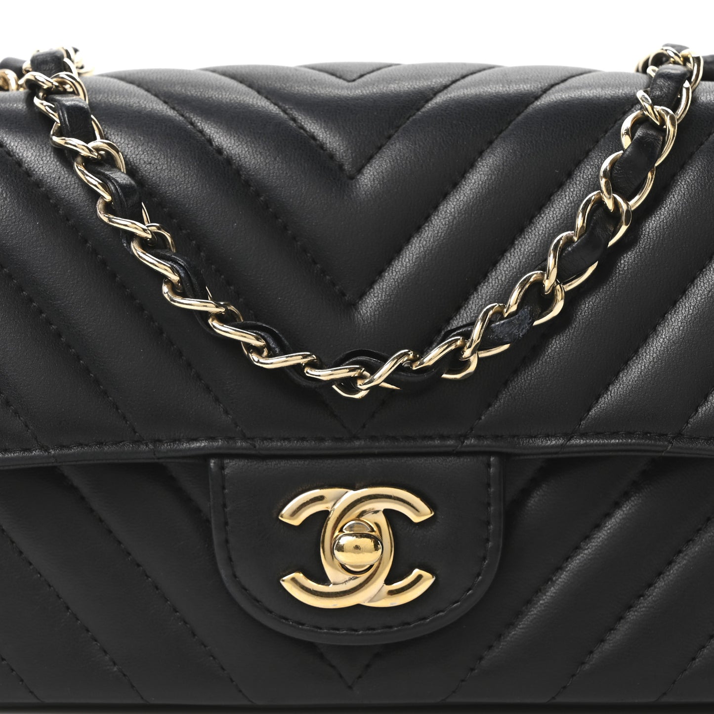 Lambskin Chevron Quilted Mini Rectangular Flap Black