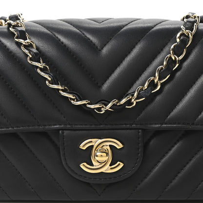 Chanel Lambskin Chevron Quilted Mini Rectangular Flap Black 8 of 10