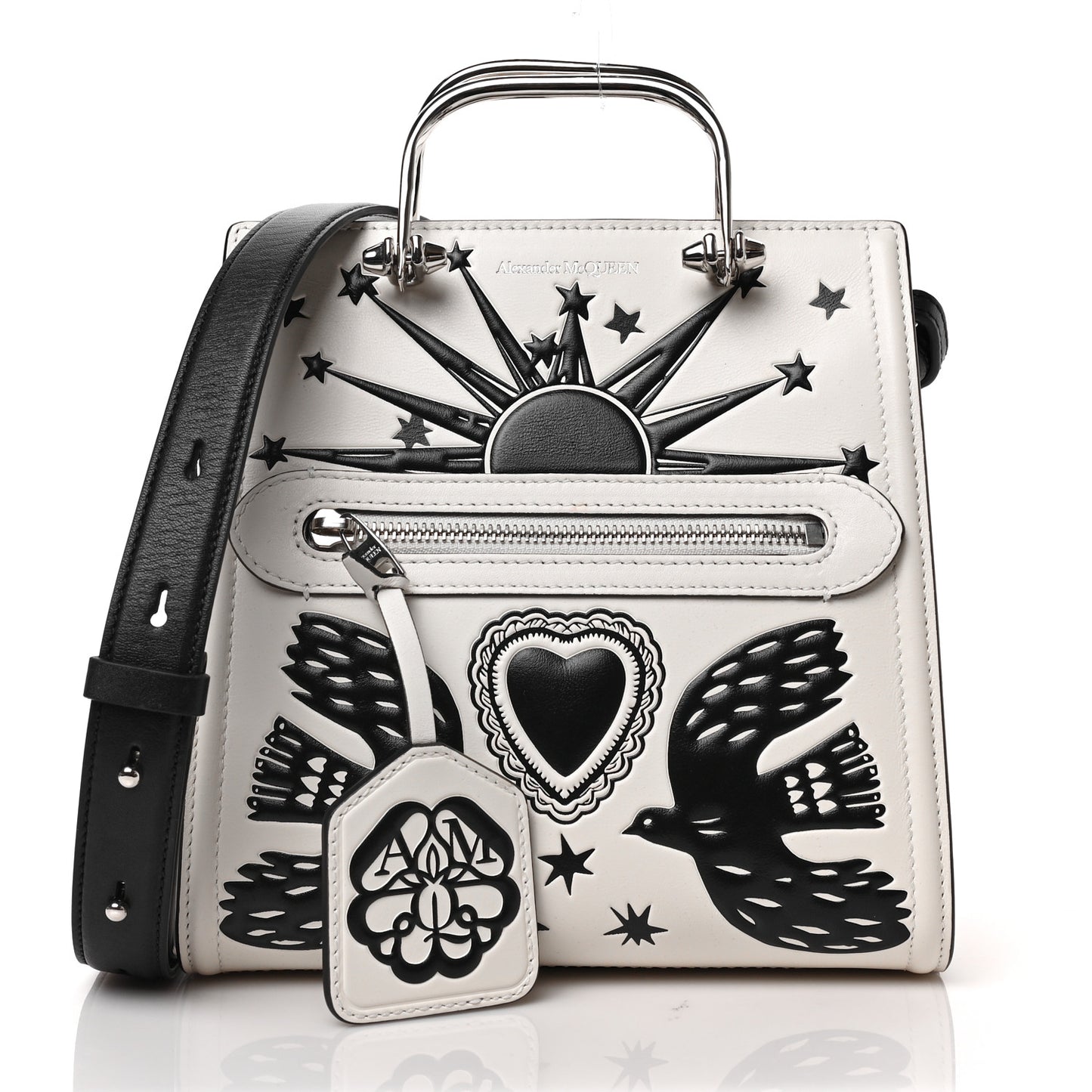 Calfskin The Short Story Dove Love Top Handle Bag White Black