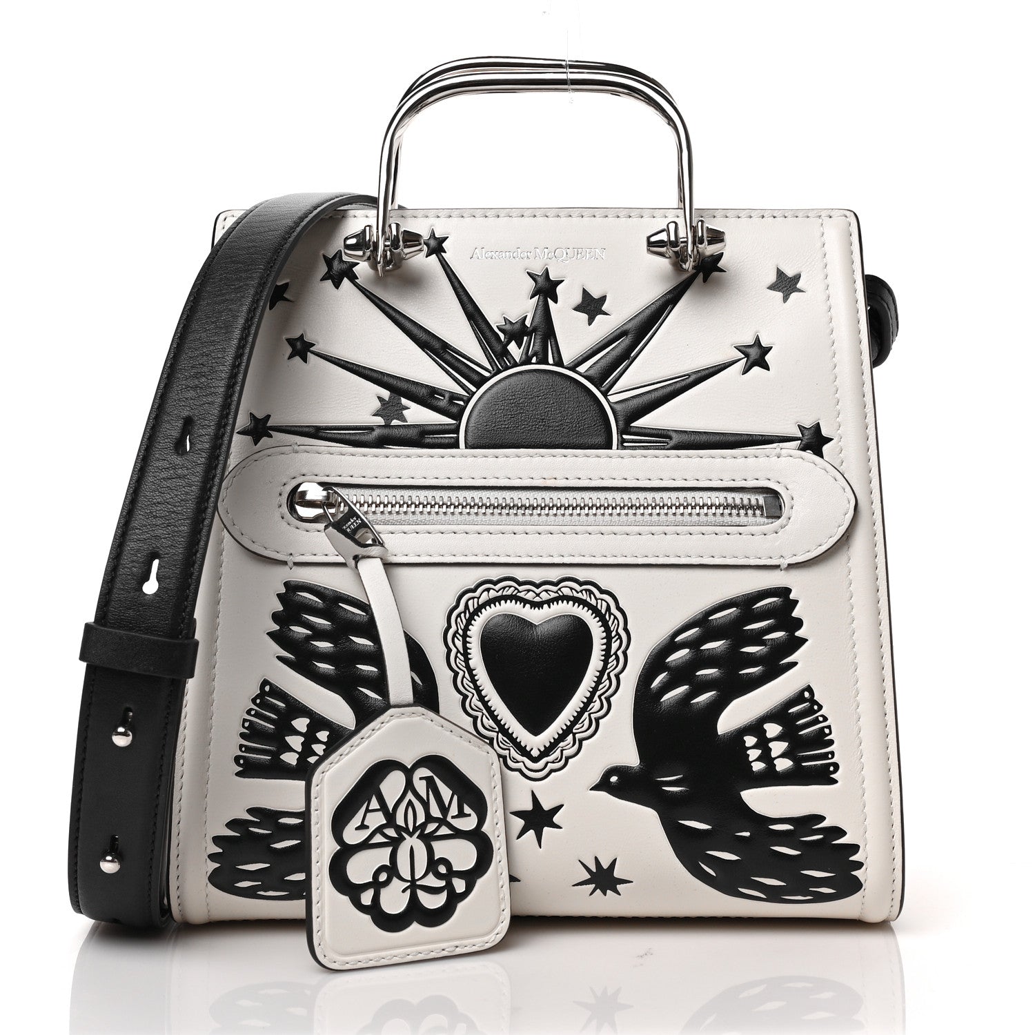 Alexander McQueen Calfskin The Short Story Dove Love Top Handle Bag White Black 1 of 8
