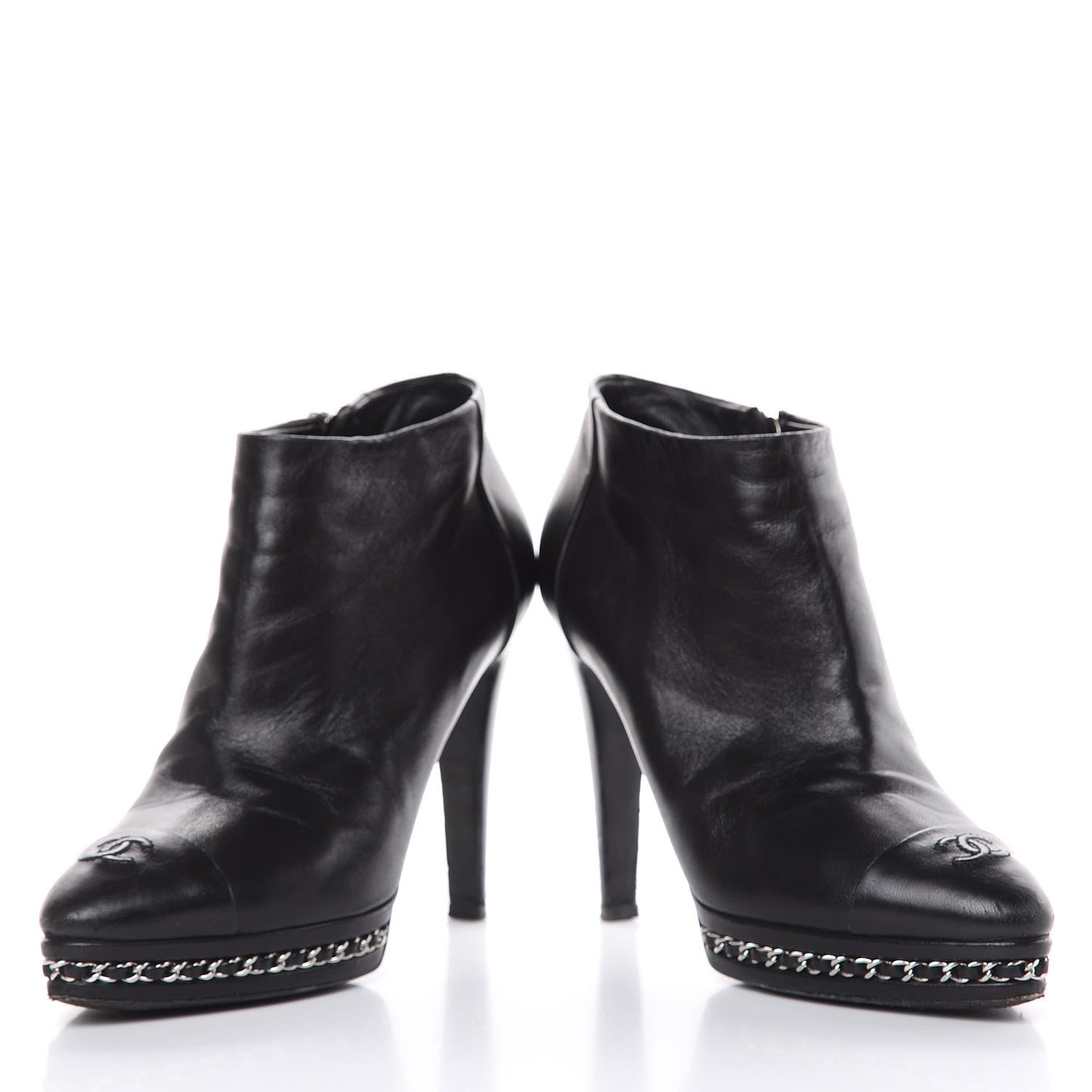 Chanel Lambskin CC Platform Cap Toe Chain Ankle Boots 38.5 Black 4 of 16