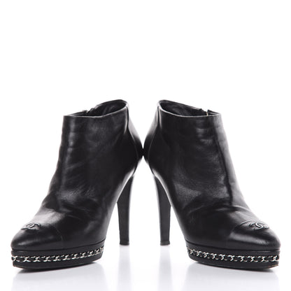 Chanel Lambskin CC Platform Cap Toe Chain Ankle Boots 38.5 Black 4 of 16