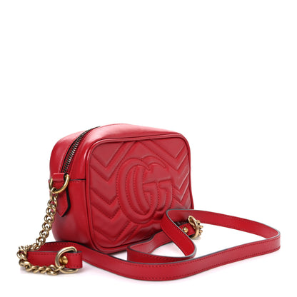 Gucci Calfskin Matelasse Mini GG Marmont Chain Shoulder Bag Hibiscus Red 3 of 10