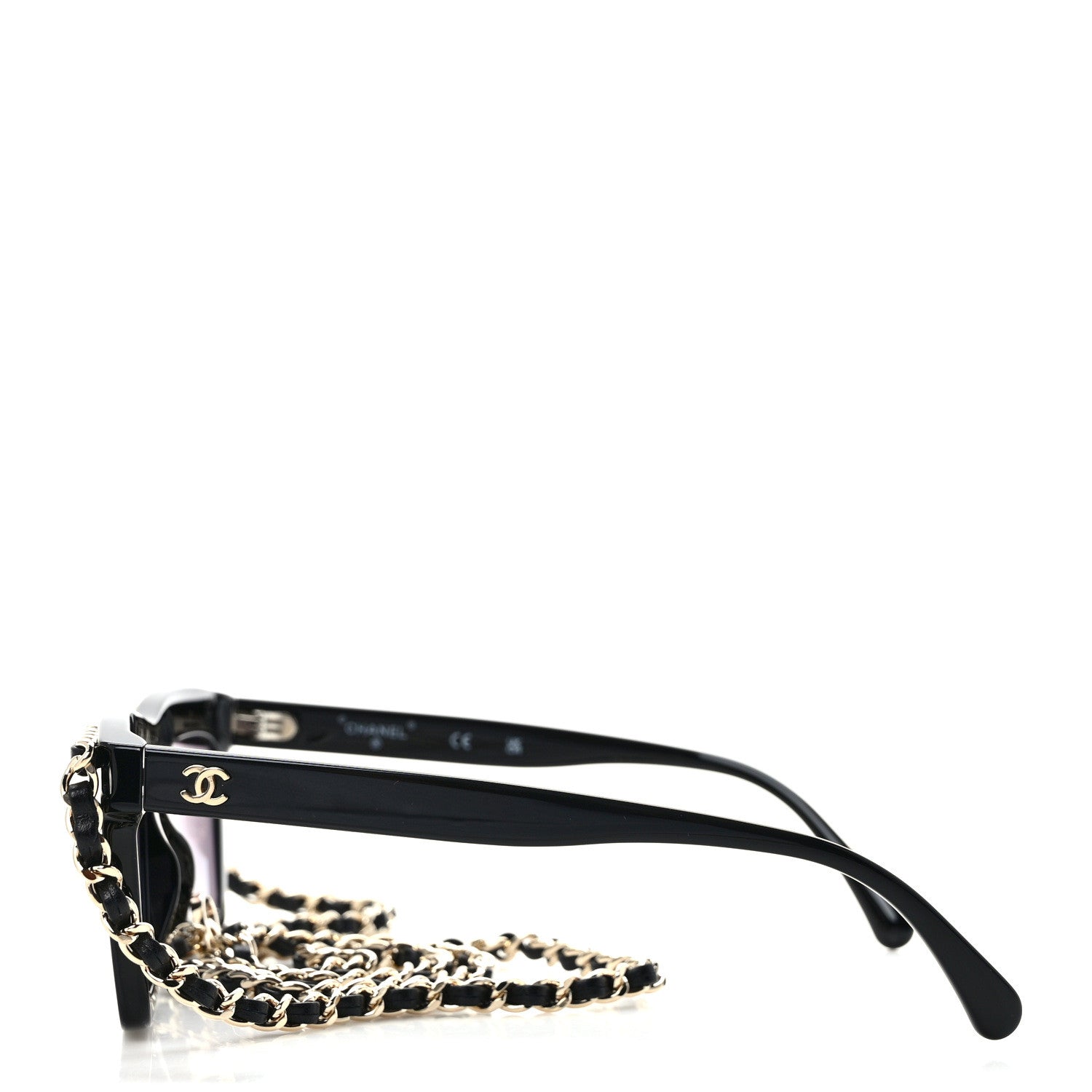 Chanel Acetate Metal Calfskin Chain Rectangle Sunglasses 71627 Black 3 of 9