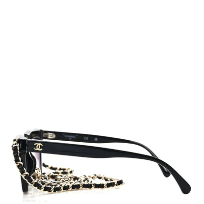 Chanel Acetate Metal Calfskin Chain Rectangle Sunglasses 71627 Black 3 of 9