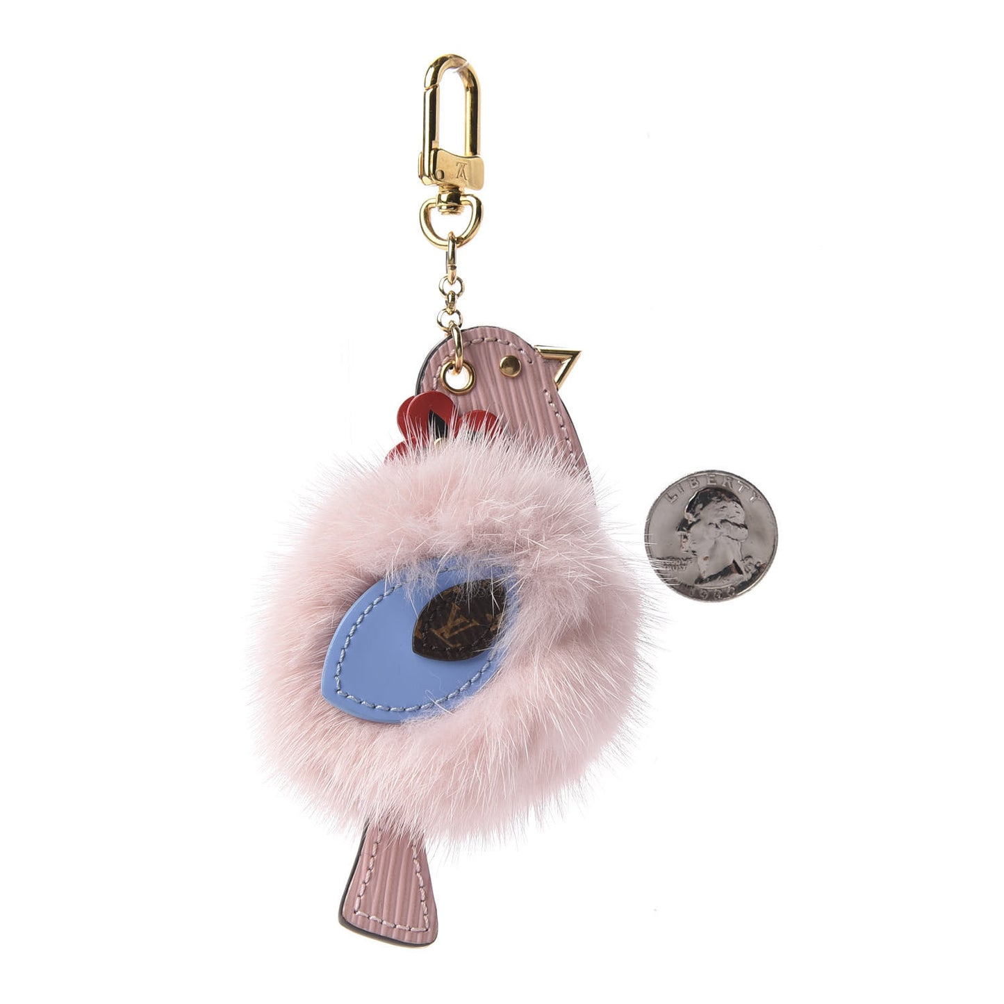Mink Fur Epi Monogram Bird Bag Charm Rose Ballerine