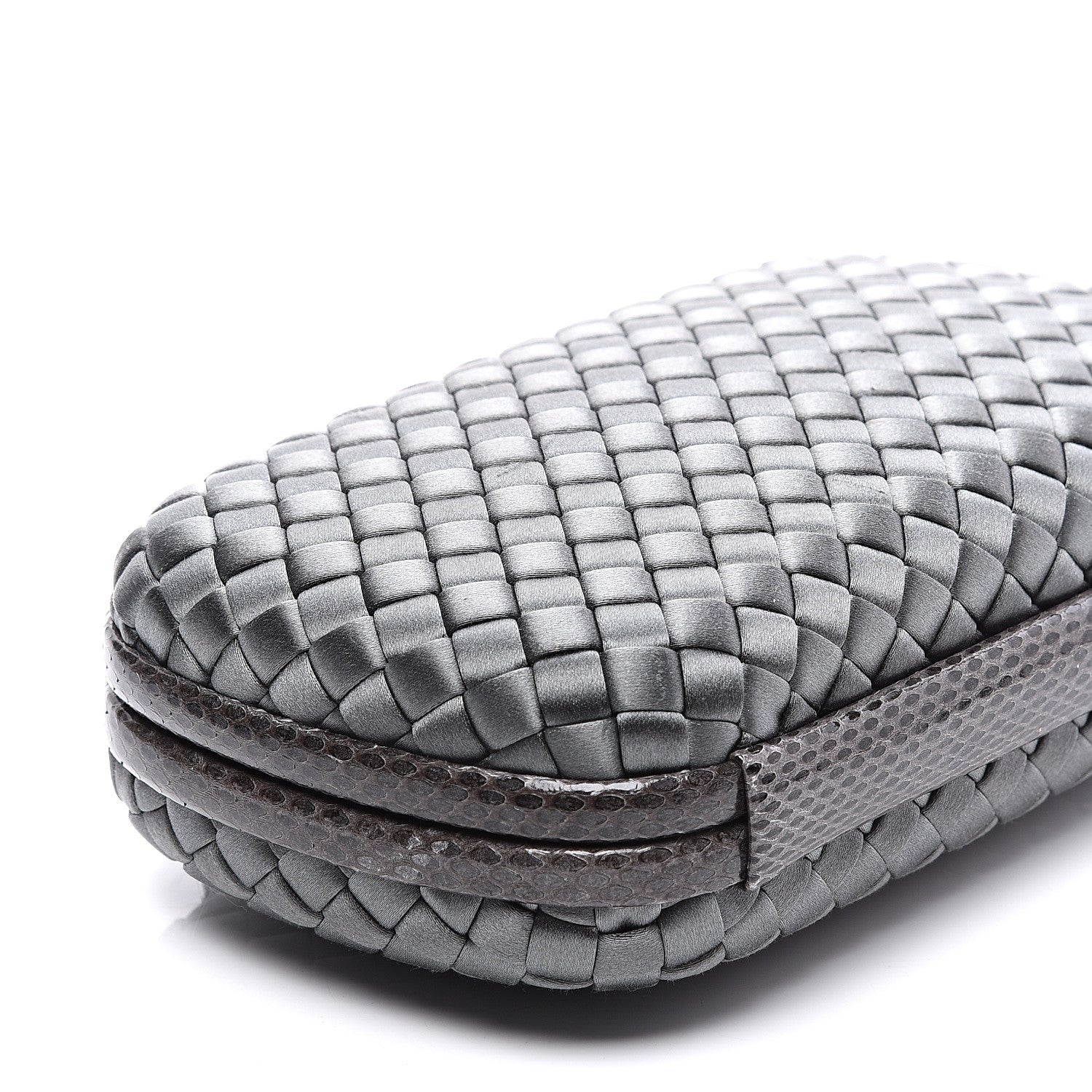 Bottega Veneta Satin Ayers Intrecciato Chain Knot Clutch Grey 6 of 8