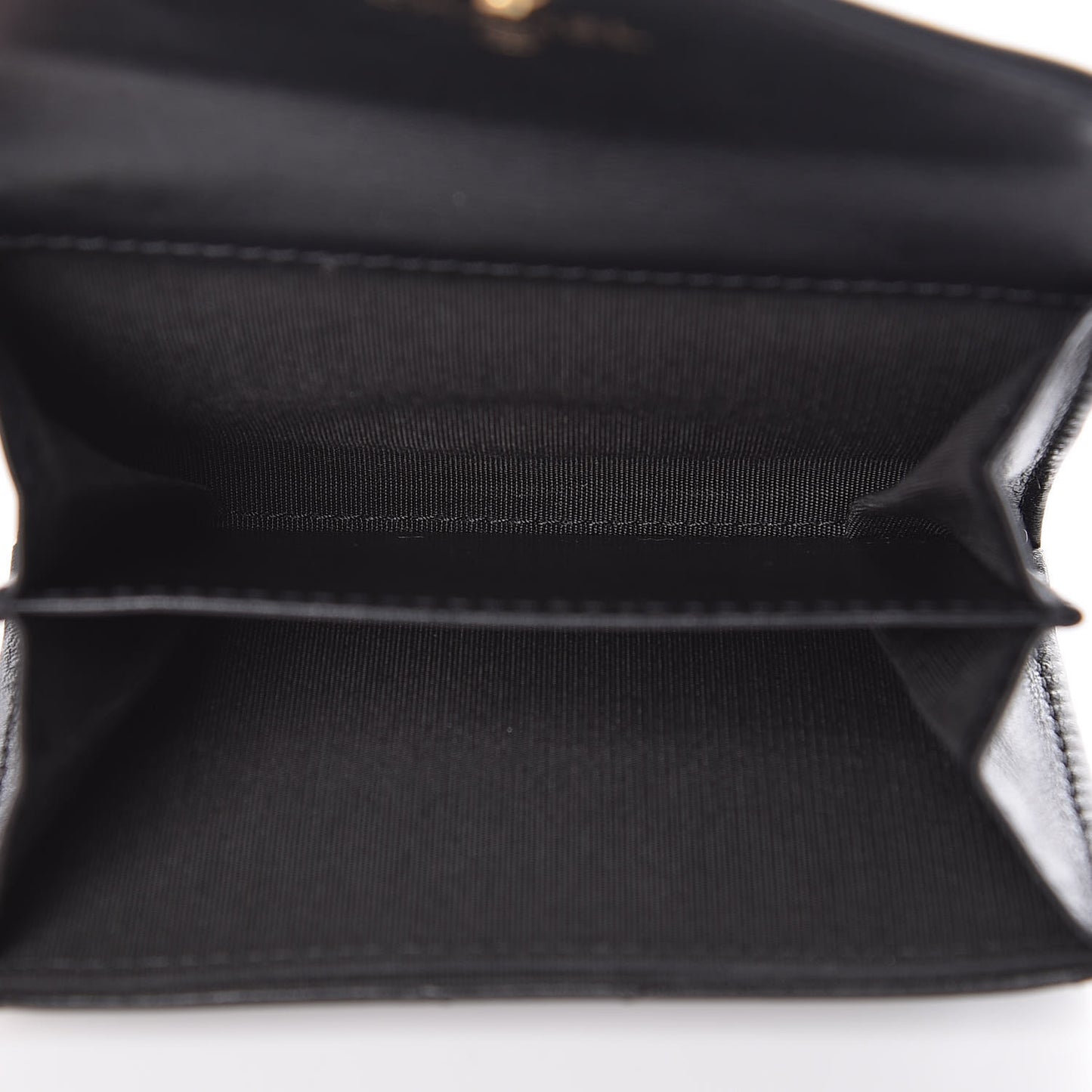 Lambskin Chevron Quilted Medallion CC Card Holder Black