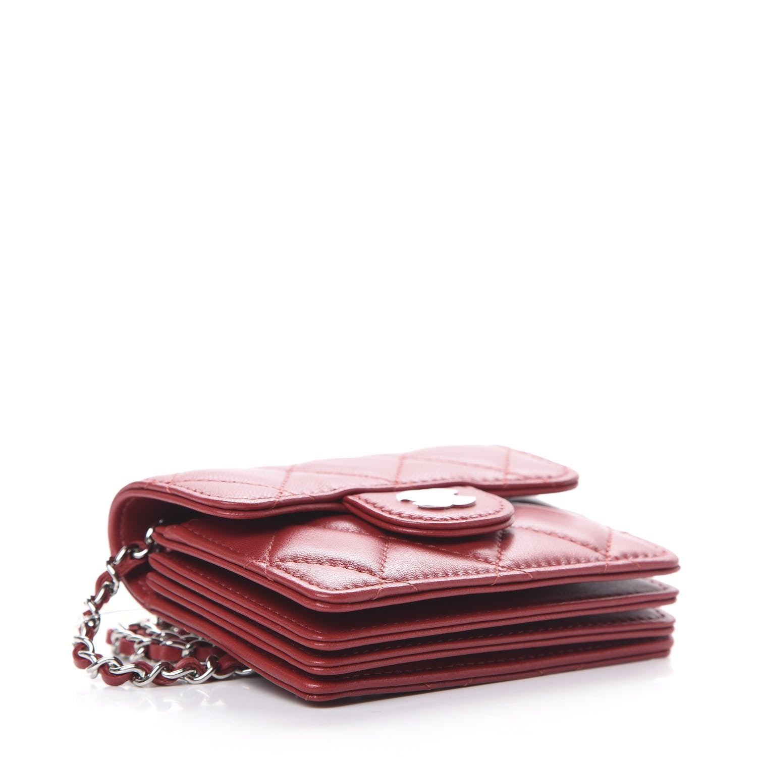 Chanel Lambskin Quilted Flap Card Holder On Chain Dark Red 3 of 10