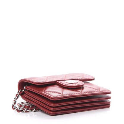 Chanel Lambskin Quilted Flap Card Holder On Chain Dark Red 3 of 10