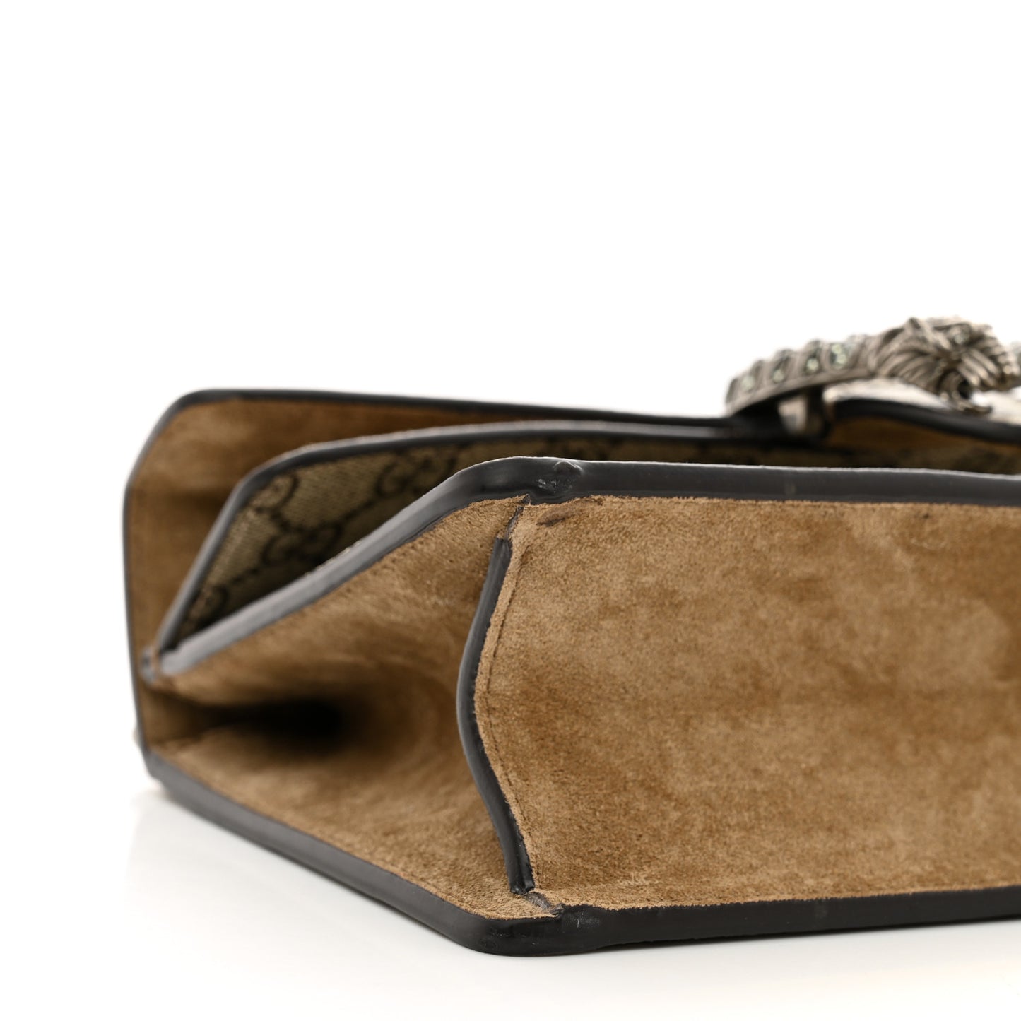 GG Supreme Monogram Suede Crystal Small Dionysus Shoulder Bag Beige Ebony Taupe