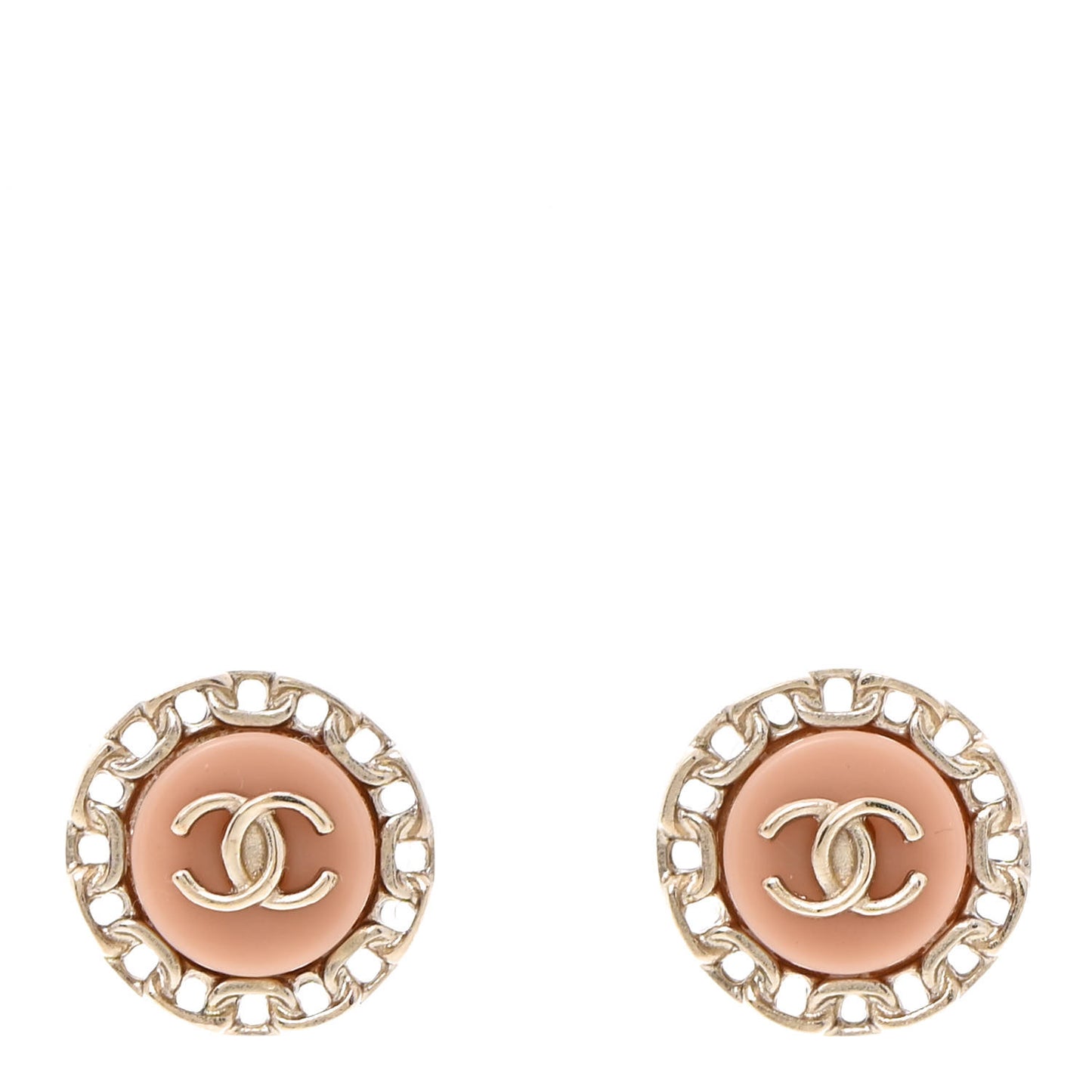 Resin Chain CC Round Earrings Gold Pink