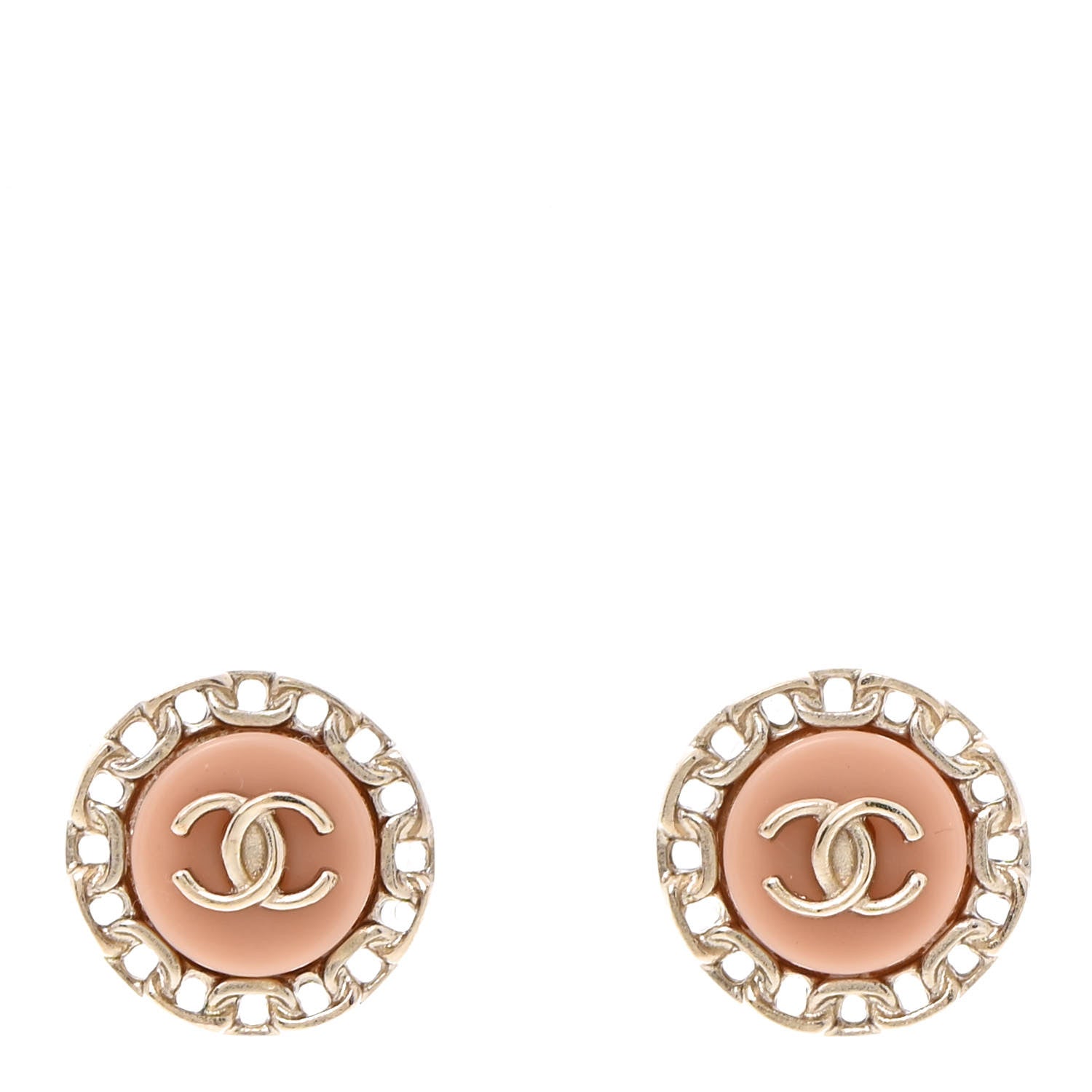 Chanel Resin Chain CC Round Earrings Gold Pink 1 of 5
