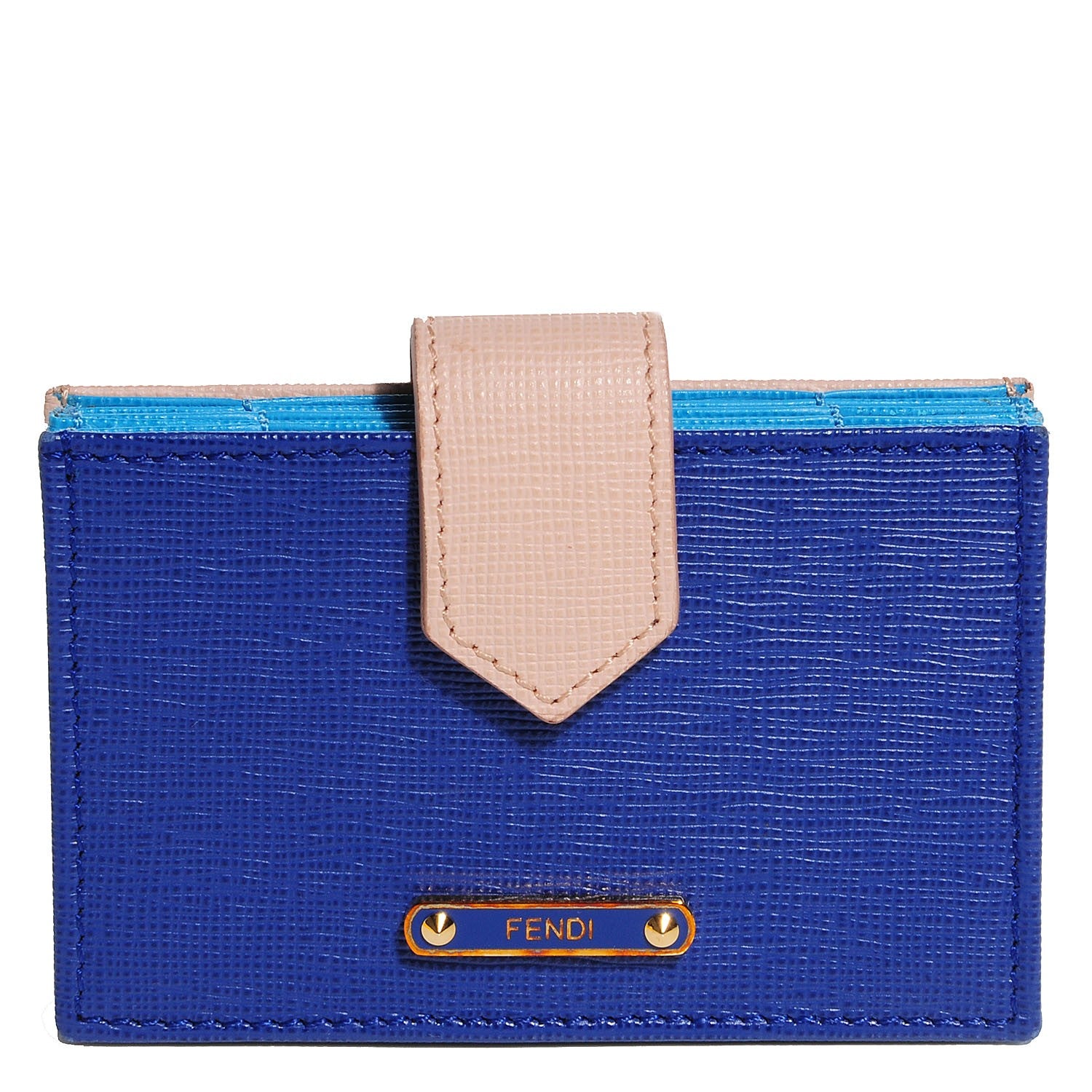 Fendi Vitello Elite Gusseted Card Holder Blue Neon Multicolor 1 of 10
