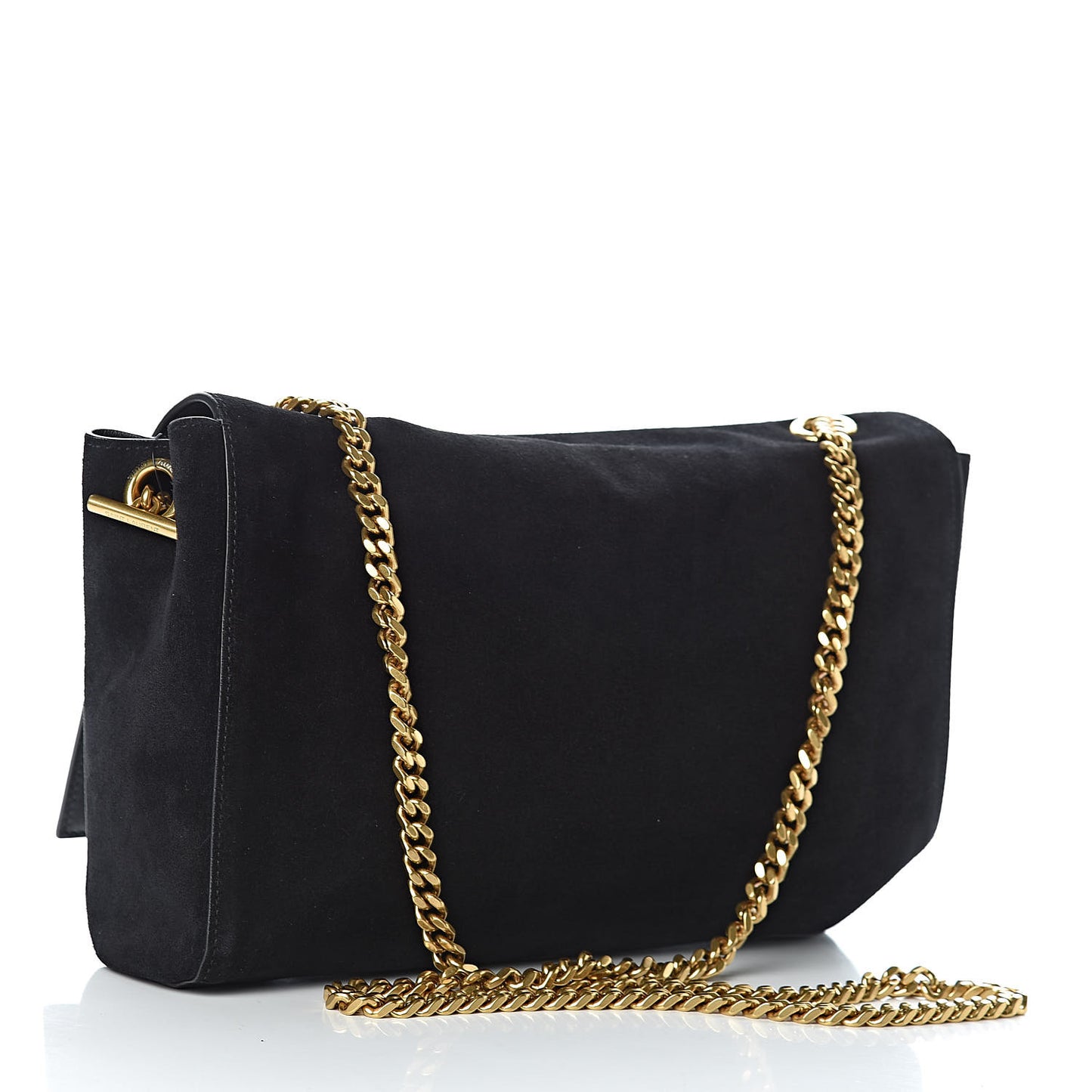 Smooth Calfskin Suede Medium Reversible Monogram Kate Satchel Black
