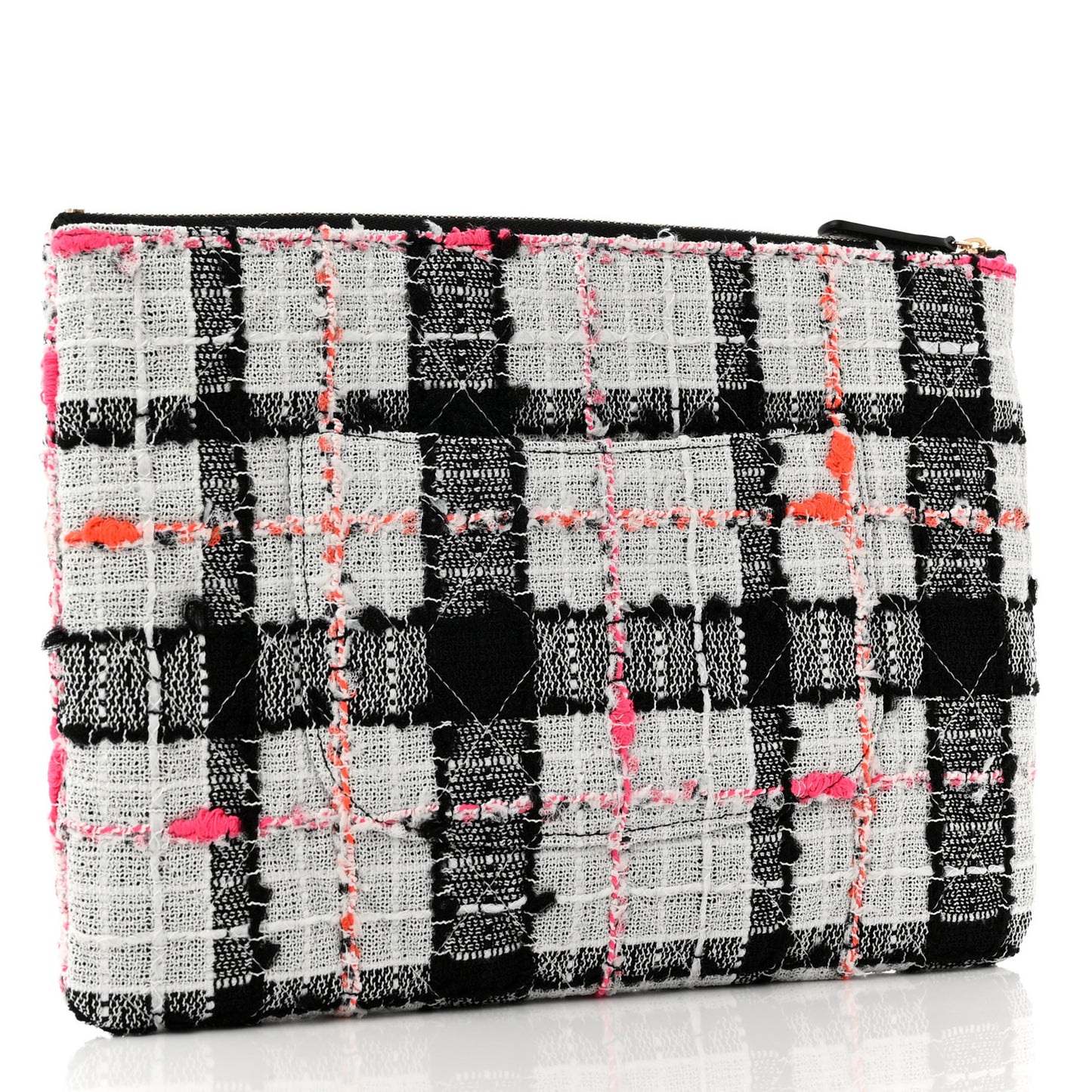 Tweed Lambskin Chain 20s Signe Medium Cosmetic Case White Black Multicolor
