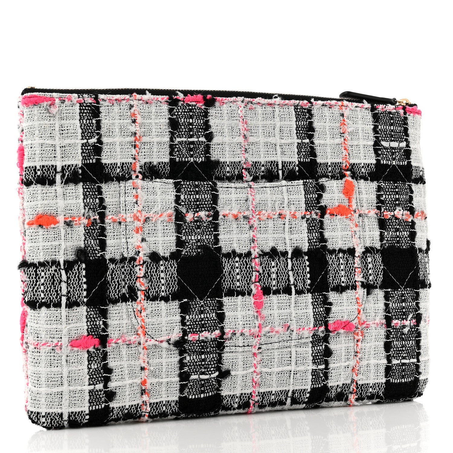 Chanel Tweed Lambskin Chain 20s Signe Medium Cosmetic Case White Black Multicolor 3 of 7