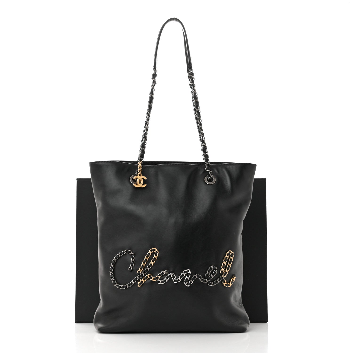 Chanel Calfskin Chain 20s Signe Tote Black 12 of 12