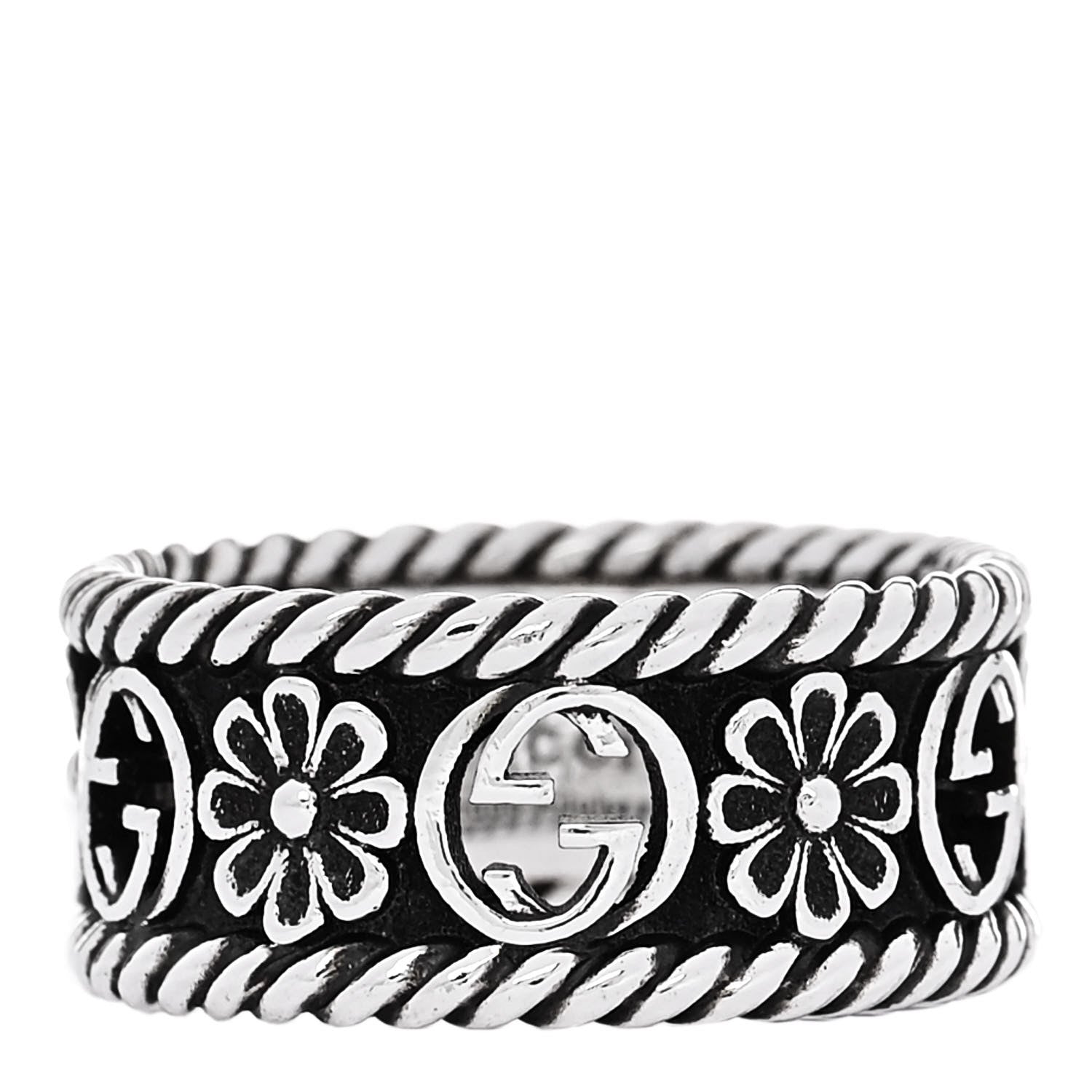 Gucci Sterling Silver Interlocking G Flower Ring 50 5.25 1 of 6
