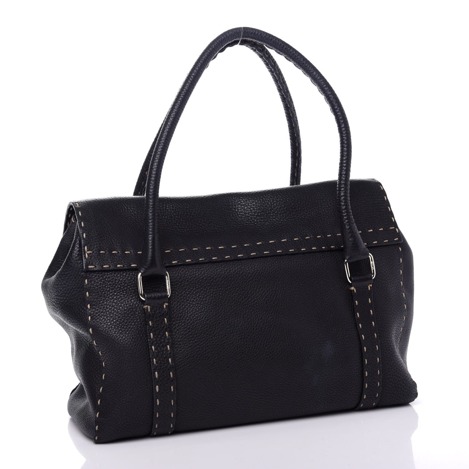 Fendi Calfskin Romano Selleria Medium Linda Satchel Black 3 of 11