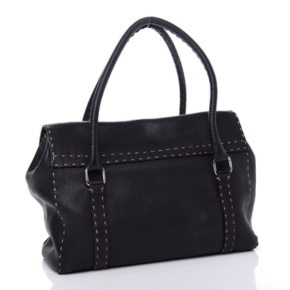 Fendi Calfskin Romano Selleria Medium Linda Satchel Black 3 of 11