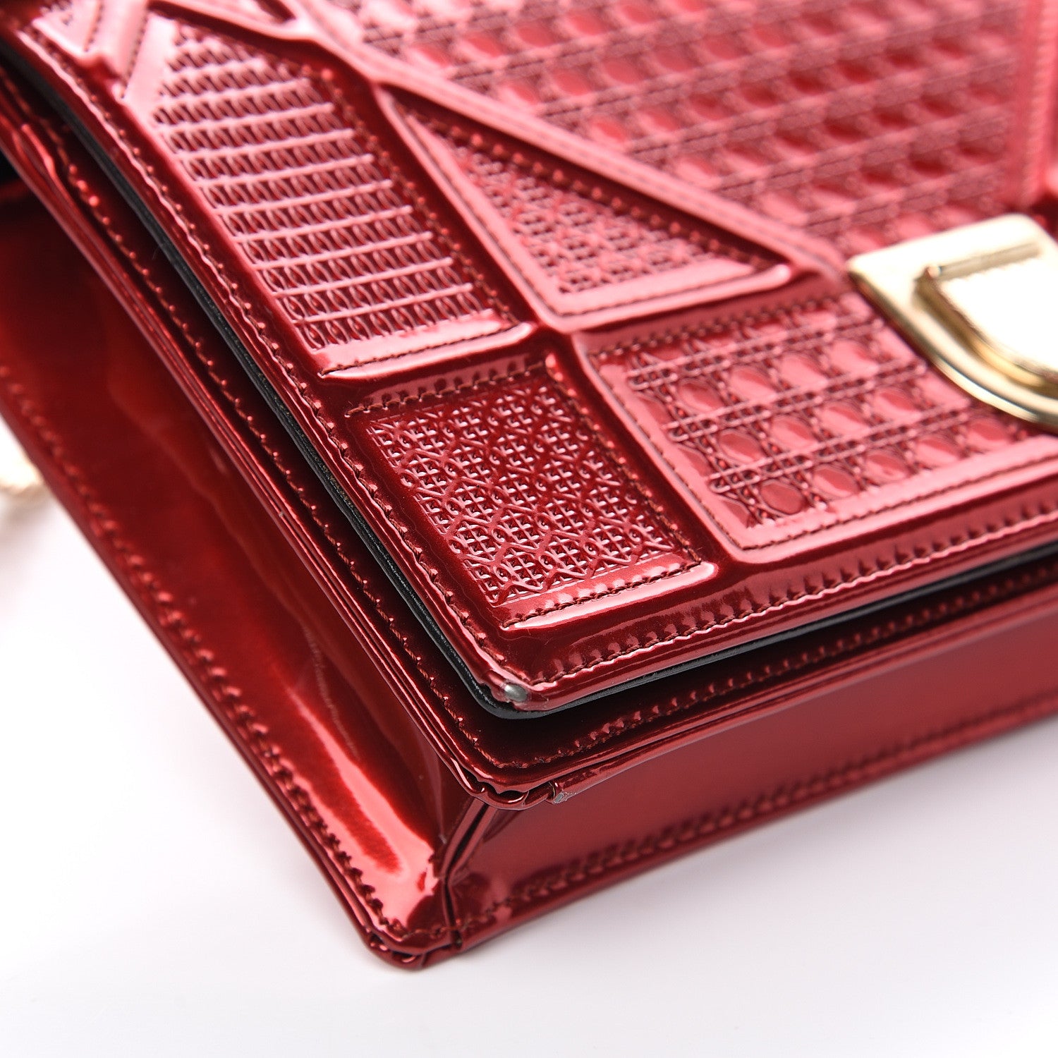 Christian Dior Metallic Patent Micro-Cannage Diorama Wallet on Chain Pouch Red 6 of 11