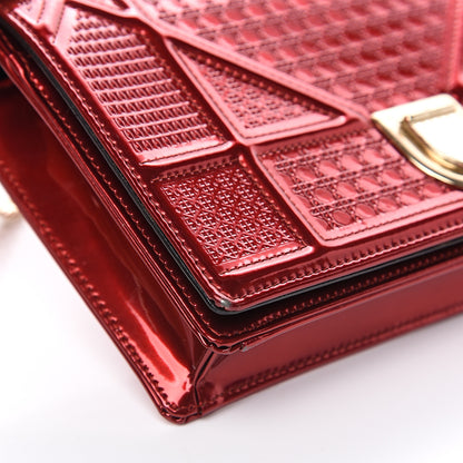 Christian Dior Metallic Patent Micro-Cannage Diorama Wallet on Chain Pouch Red 6 of 11