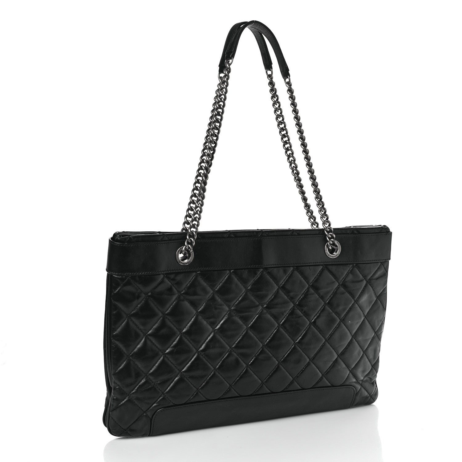 Chanel Glazed Calfskin Quilted Shopping Tote Black 4 of 11