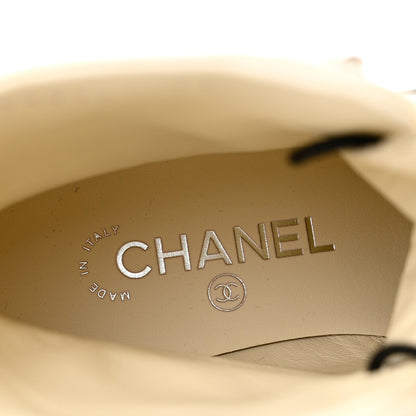 Chanel Pearlized Grained Calfskin Cap Toe Combat Boots 37 Ivory Black 7 of 7