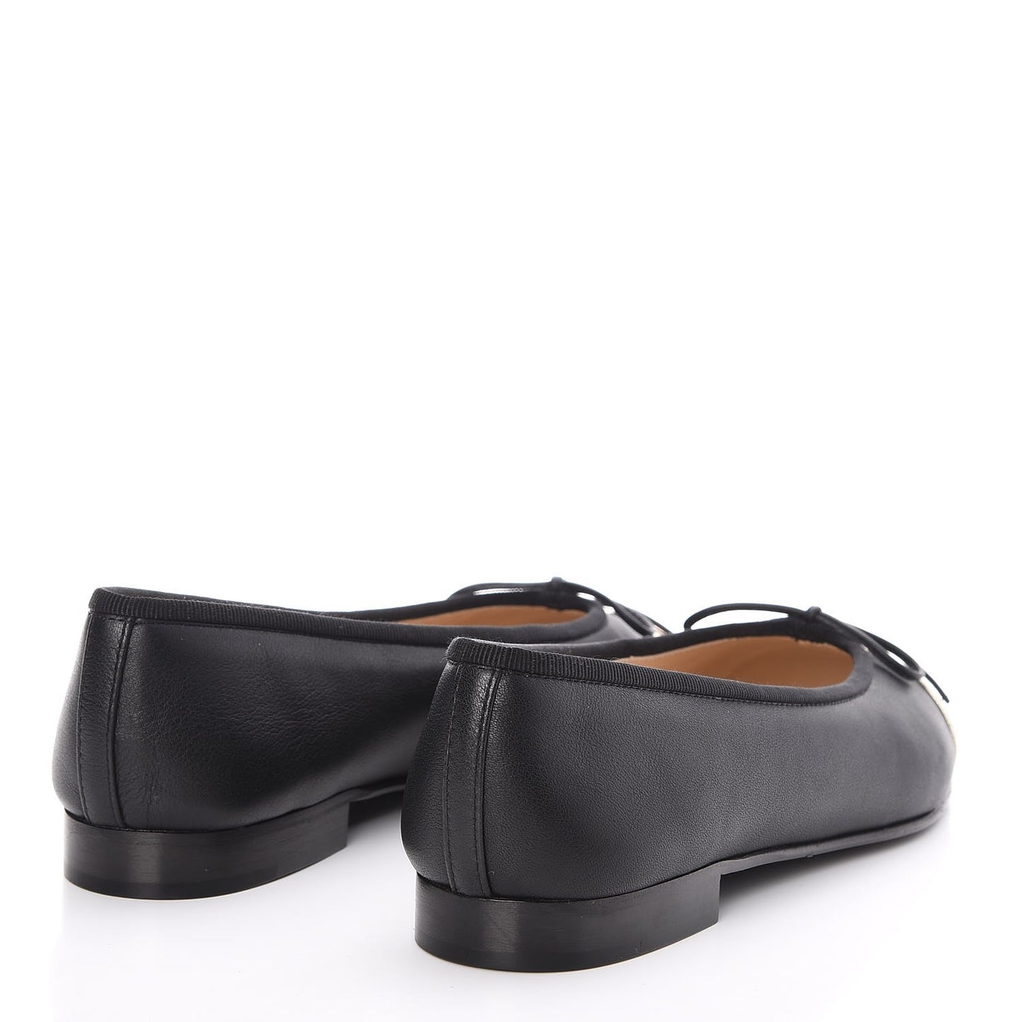 Lambskin Cap Toe Ballerina Flats 36.5 Black Light Gold